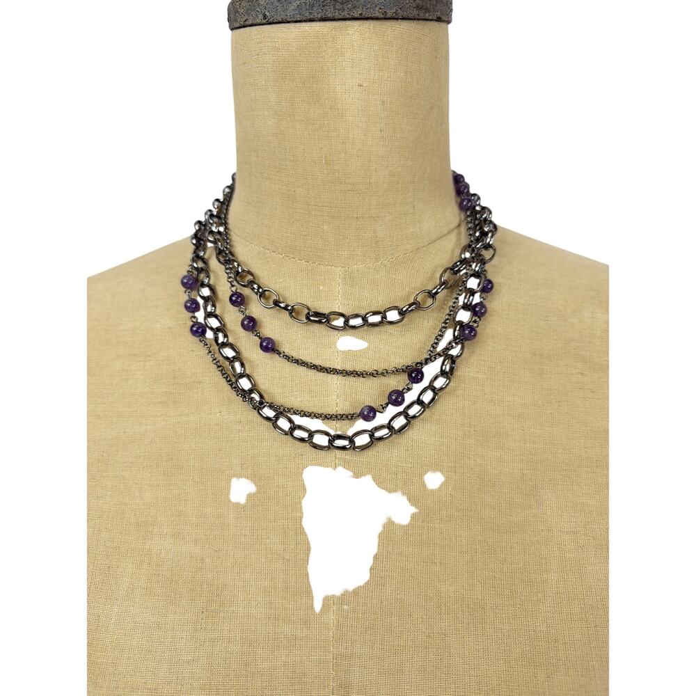 LOT of 2 NEW Artisan Necklaces - Gunmtal Rolo Chain & Amethyst / Gunmetal